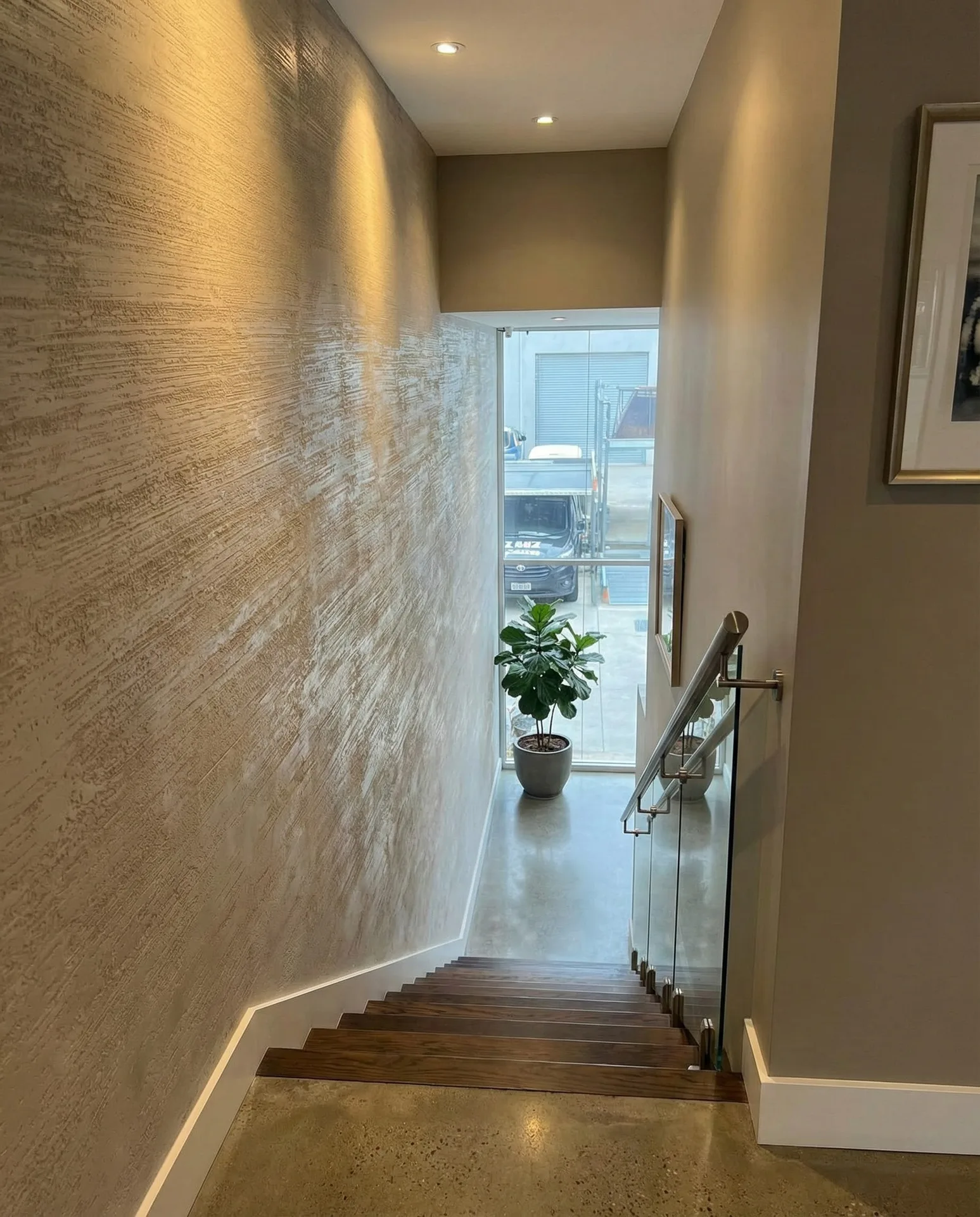 Textured lime stairwell